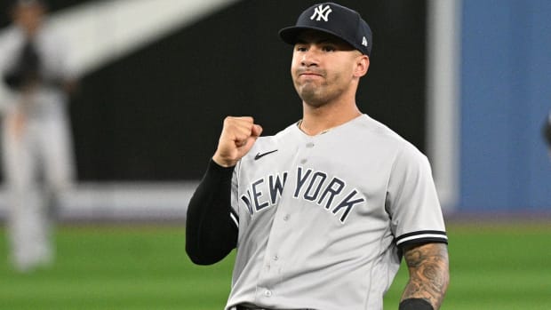 New York Yankees 2B Gleyber Torres celebrates final out